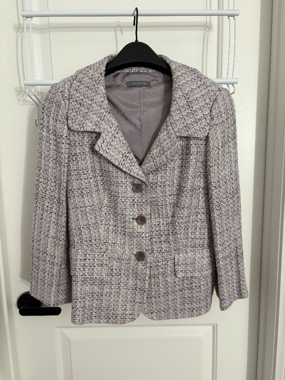 Ann Taylor Purple White Tweed Notch Collar Blazer Linen Blend Women’s Size 6